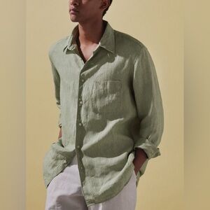 Uniqlo Green Linen Button-Up Shirt